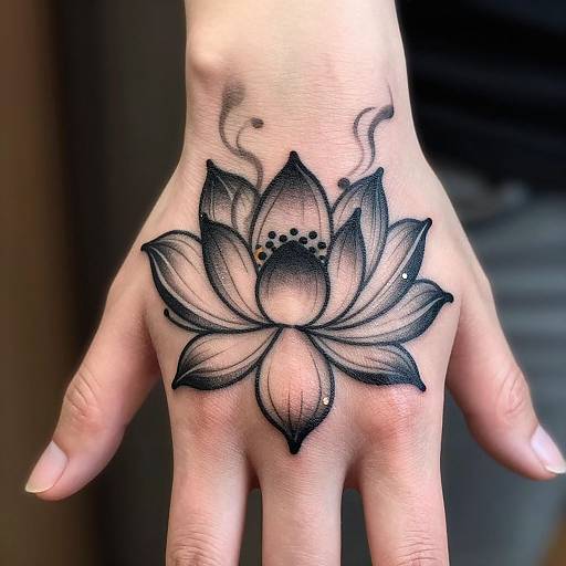 Minimalist Japanese Lotus Hand Tattoo