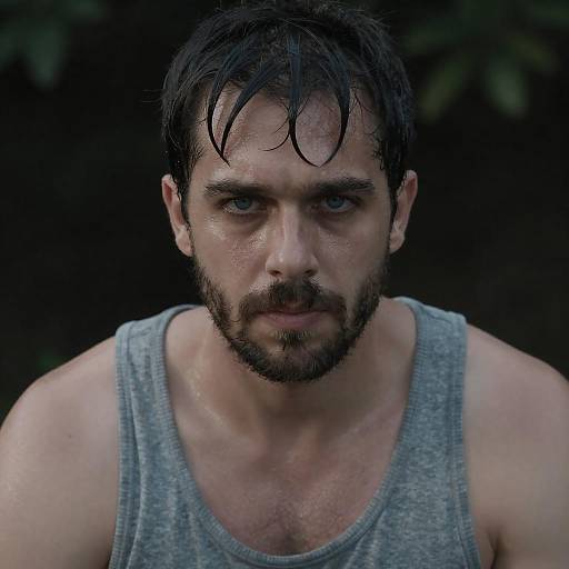 Intense Close-Up of a Sweaty Man