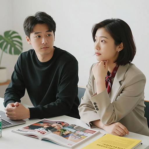 Thoughtful Conversation at a Desk