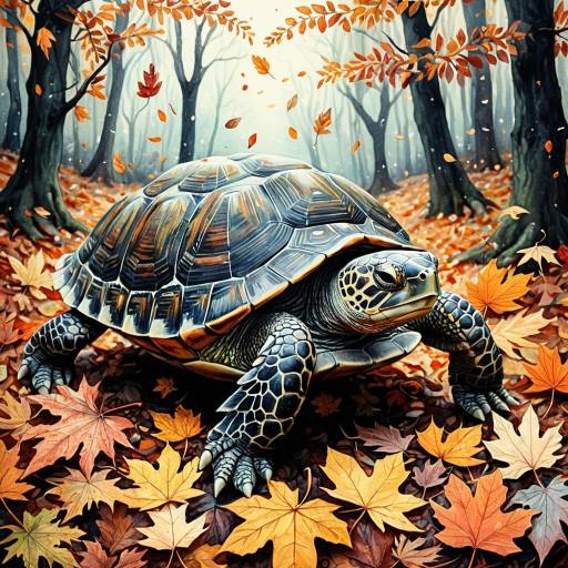 Enchanted Turtle in Autumn Forest
