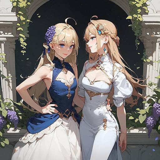 Blonde Anime Girl in Elegant White Dress