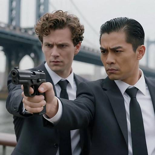 Intense Men with Gun in Urban Setting