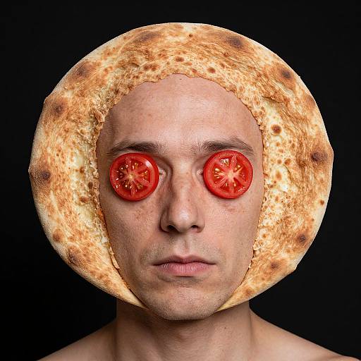 Portrait of Man with Pizza Head