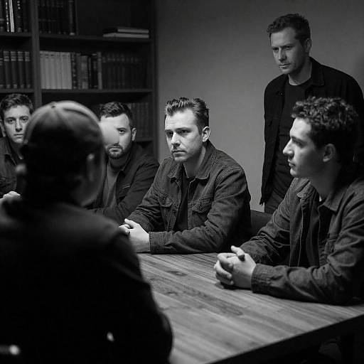 Intense Men in a Dimly Lit Room