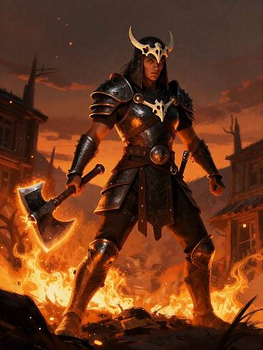 Valkyrie Warrior in Burning Village