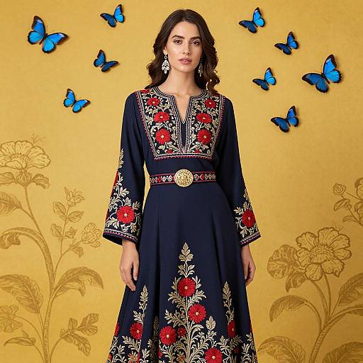 Elegant Woman with Blue Butterflies