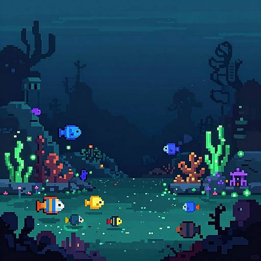 Underwater Pixel World with Creatures