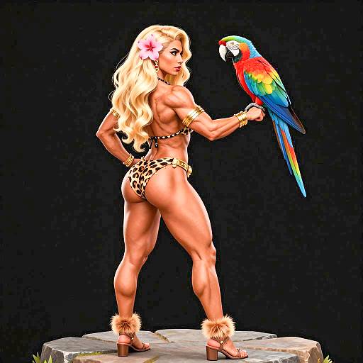 Muscular Woman with Colorful Parrot