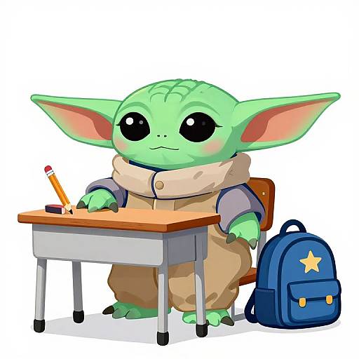 Baby Yoda School Desk Illustration