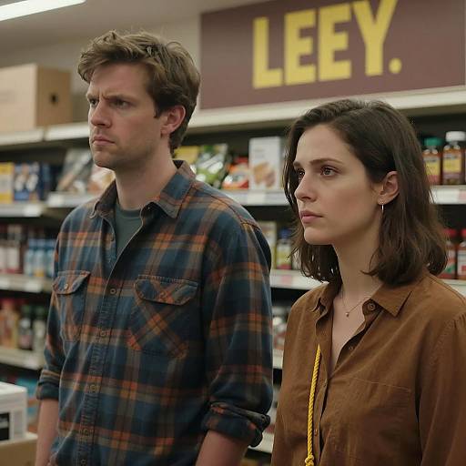 Candid Moment in a Dimly Lit Store