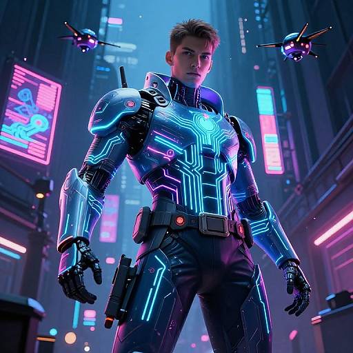 Futuristic Cyberpunk Hero in Neon Armor