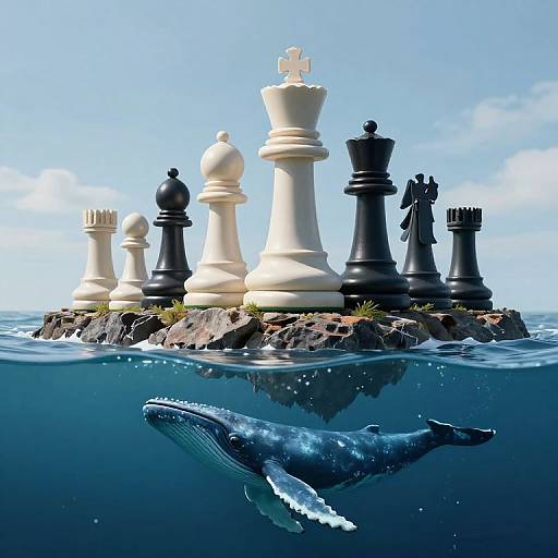 Surreal Seascape with Giant Chess Pieces