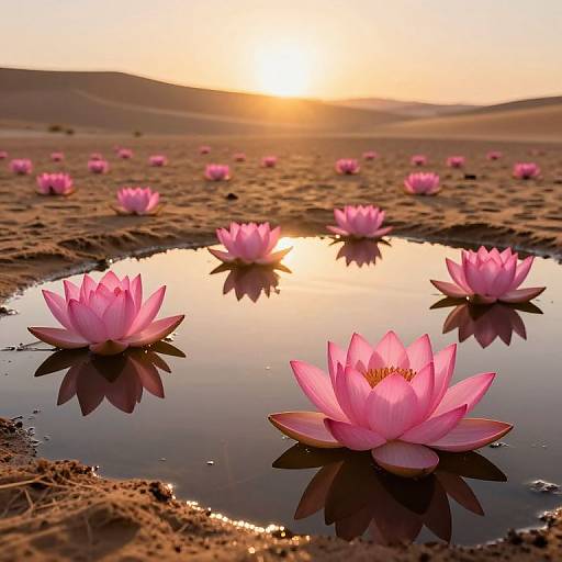 Surreal Desert with Blooming Lotuses