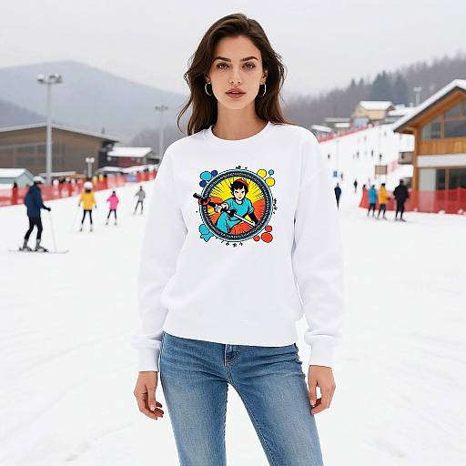 Stylish Woman at Snowy Ski Resort