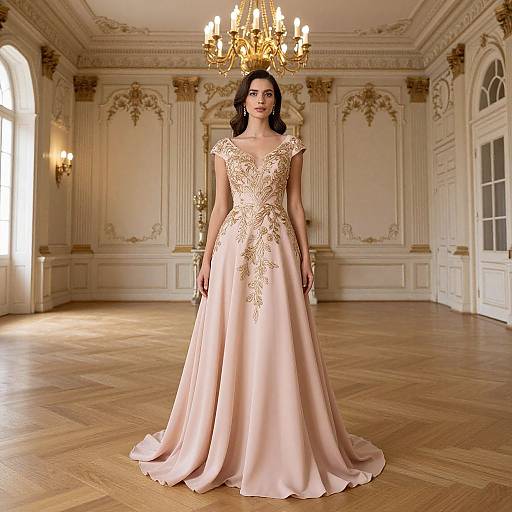 Elegant Woman in Luxurious Ballroom Gown