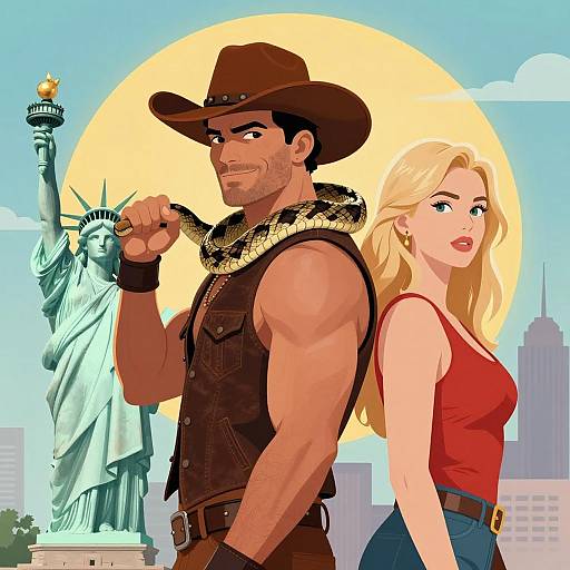 Cowboy Encounter with the Statue of Liberty