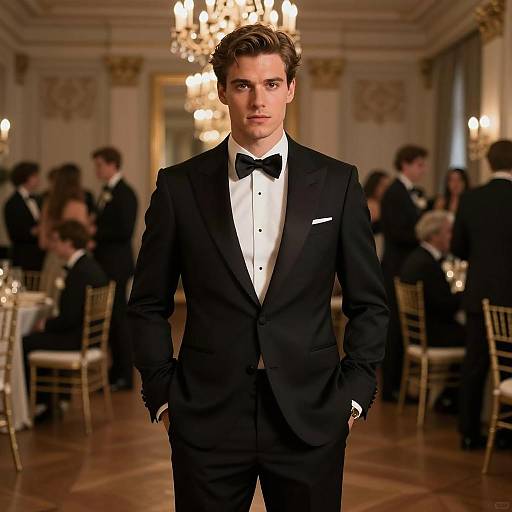 Handsome Man in Tuxedo at Elegant Ballroom Event