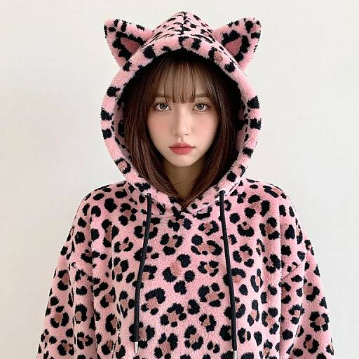 Female in Pink Leopard Print Hoodie