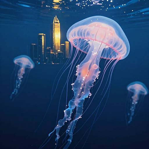 Bioluminescent Jellyfish Harboring Futuristic City