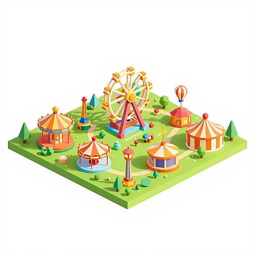 Isometric Low-Poly Vibrant Amusement Park