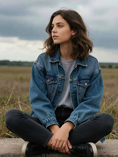 Moody Denim Portrait in Windswept Field