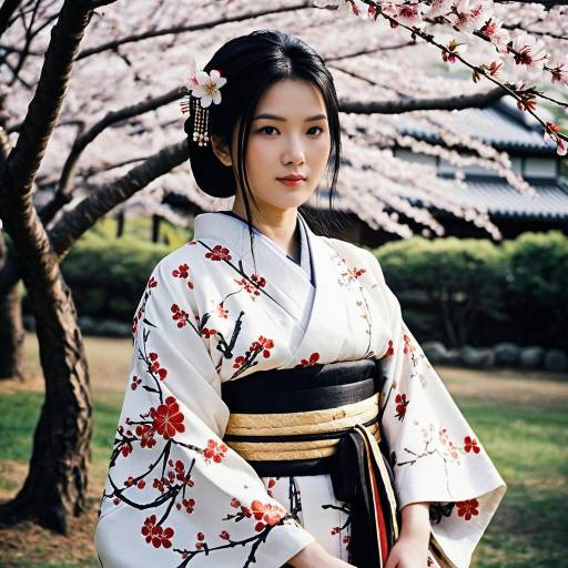 Elegant Japanese Girl in Cherry Blossoms