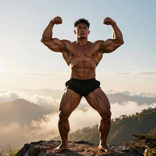 Triumphant Buff Warrior at Sunrise