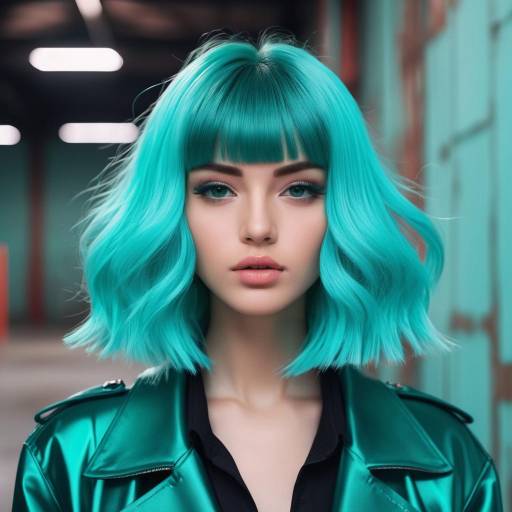 Portrait of woman with vibrant turquoise hair