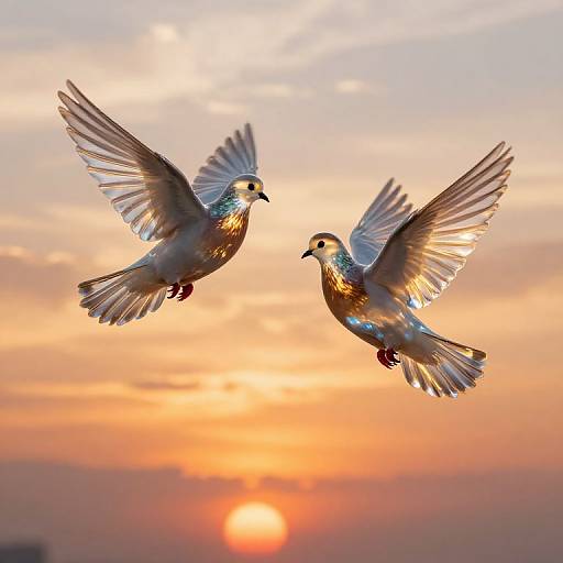 Translucent Glass Doves at Sunset