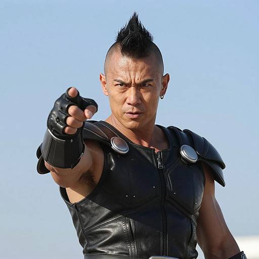 Muscular Warrior in Leather Armor Pose