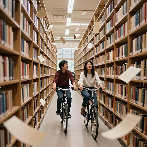 Librarians Cycling Through Surreal Library