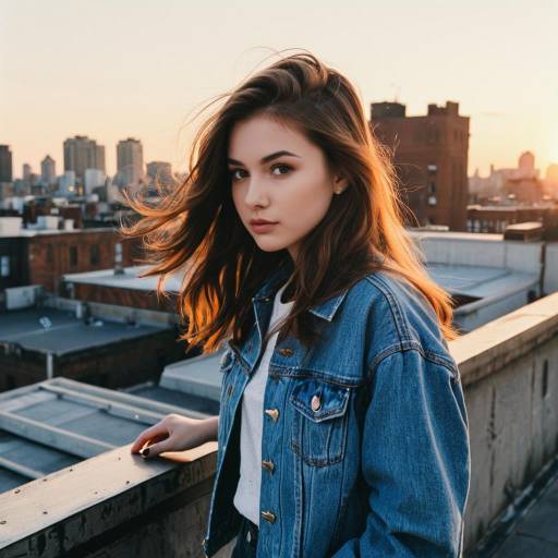 Teen Girl with Chestnut Brown Hair on Urban Rooftop