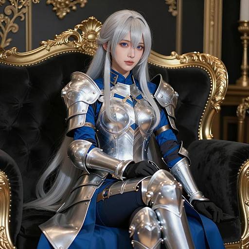 Elegant Fantasy Warrior on Ornate Couch