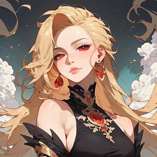 Seductive Blonde with Red Slit Eyes