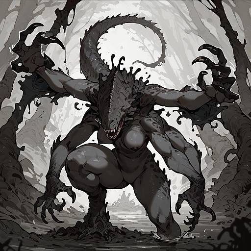 Grayscale Eyeless Tentacle Monster Girl