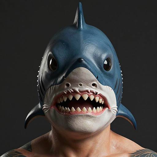 Hyperrealistic Surfer with Shark Mask