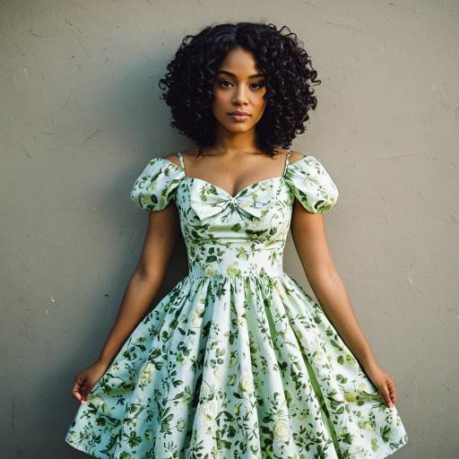 Woman in Floral Print Dress with Curly Hair