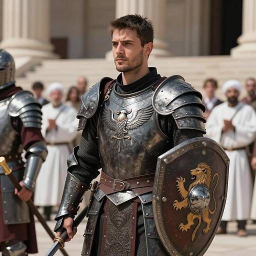 Heroic Man in Metallic Armor Design