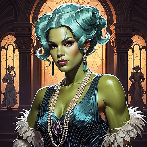 Female Orc Drag Queen in 1920s Flapper Dress