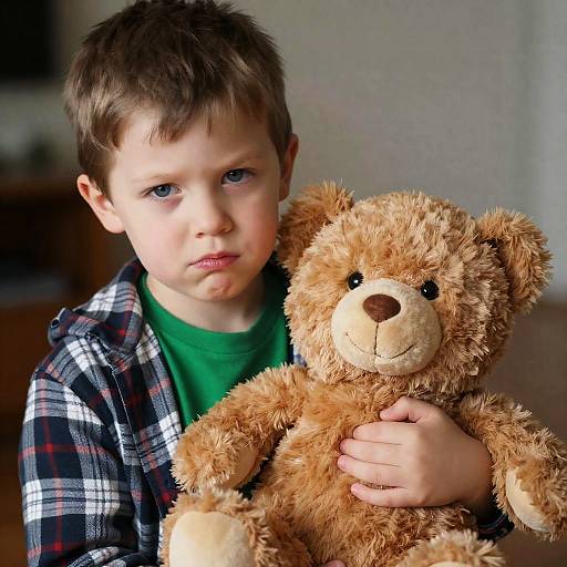 Pouty Boy with Teddy Bear Portrait