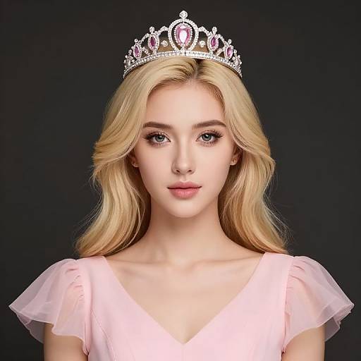 Blonde Girl in Pink Dress with Crown