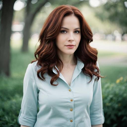 Woman in Soft Waves Hairstyle and Fitted Blouse