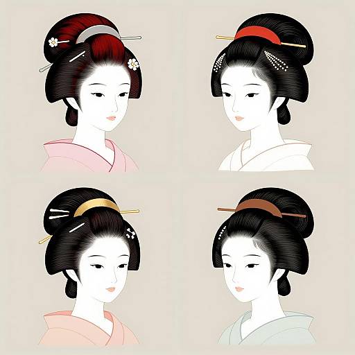 Japanese Hairdos Illustration on Busts