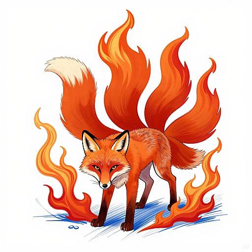 Majestic Nine-Tailed Fox with Flames