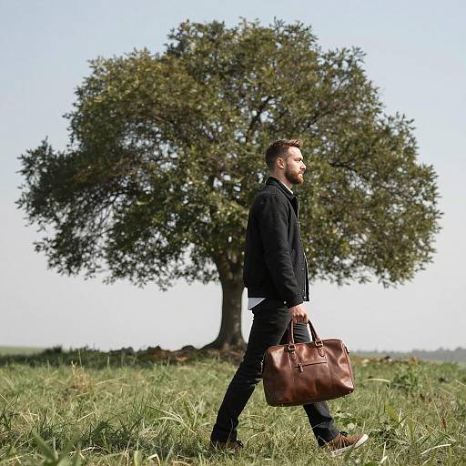 Man with Bags Walking in Nature