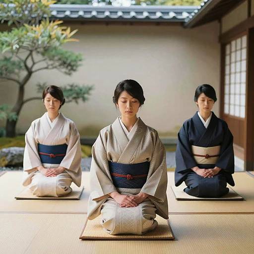 Stoic Women in Minimalist Zen Garden