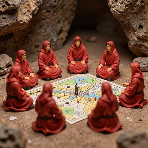 Red-Clad Strategy Meeting in Cave
