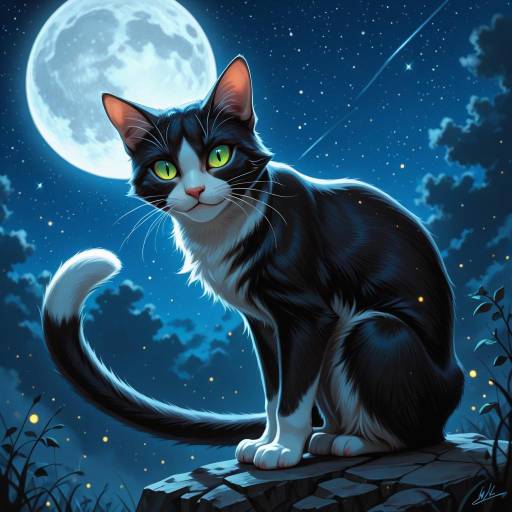 Enchanting Cat Under a Full Moon