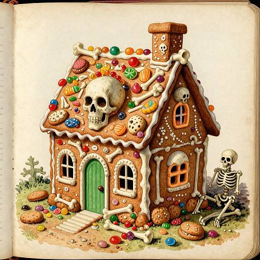 Macabre Gingerbread House Illustration