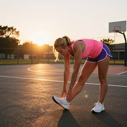 Blonde Woman Stretching at Sunset